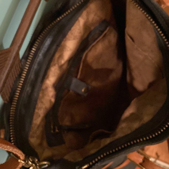 🤩HP🤩AS 98 Black Leather Satchel Shoulder Bag w/Brown Leather Straps & slide! - Picture 7 of 16